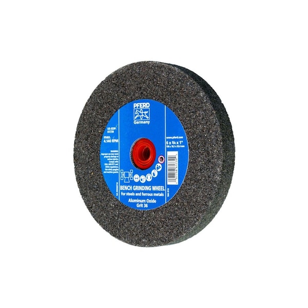 Pferd 61739 6in x 3/4in Vitrified Bench Wheel 1in A.H., Aluminum Oxide, 36 Grit 61739-PFERD - main